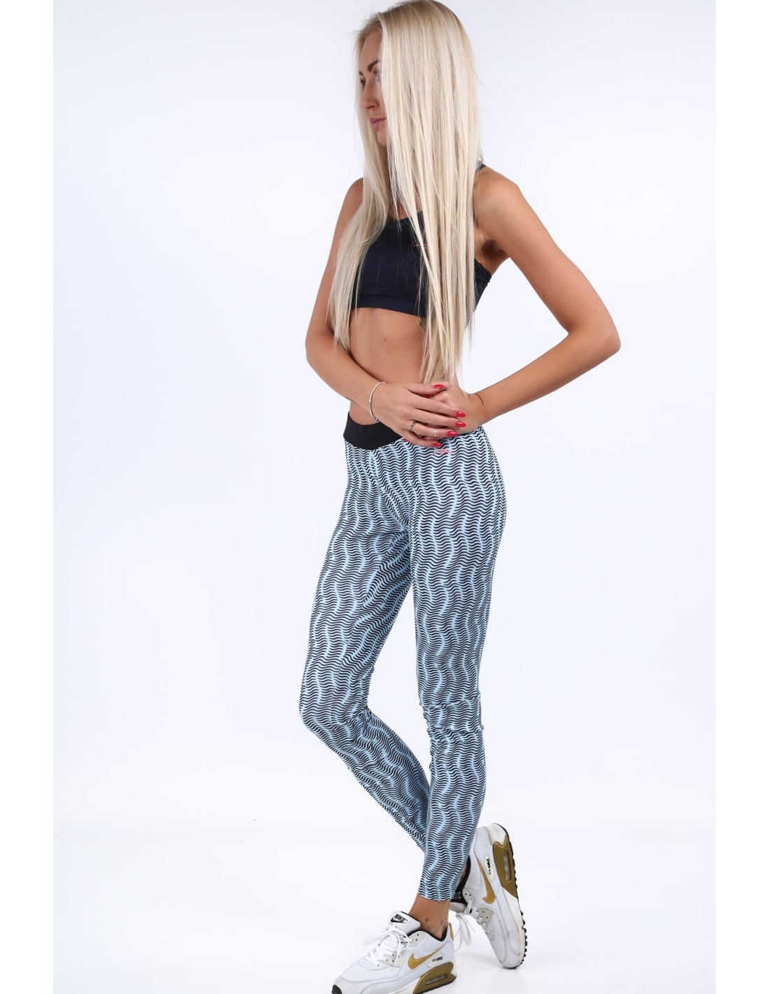 Light blue sports leggings with patterns MR11513 - Online store - Boutique